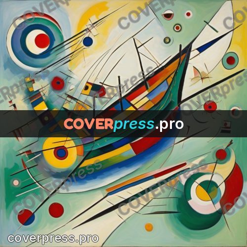 Kandinsky style drawing: boat by the shore