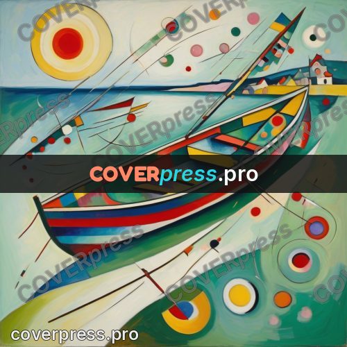 Kandinsky style drawing: boat by the shore