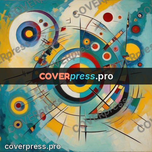 Kandinsky style drawing: circles on a turquoise field