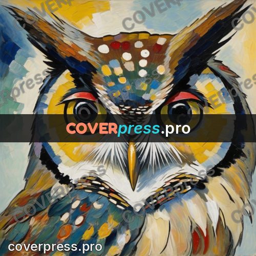 Kandinsky style drawing: owl with yellow eyes