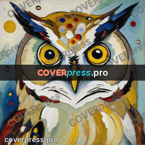 Kandinsky style drawing: owl with yellow eyes