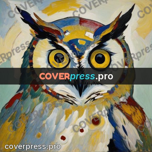 Kandinsky style drawing: owl with yellow eyes