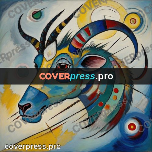 Kandinsky style drawing: head with curved horns