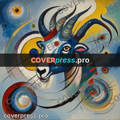 Kandinsky style drawing: head with curved horns