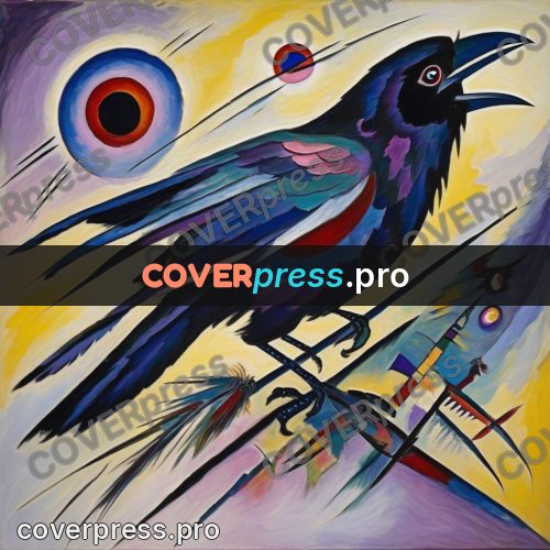 Kandinsky style drawing: raven with a long beak
