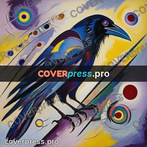 Kandinsky style drawing: raven with a long beak