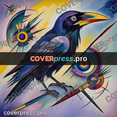 Kandinsky style drawing: raven with a long beak