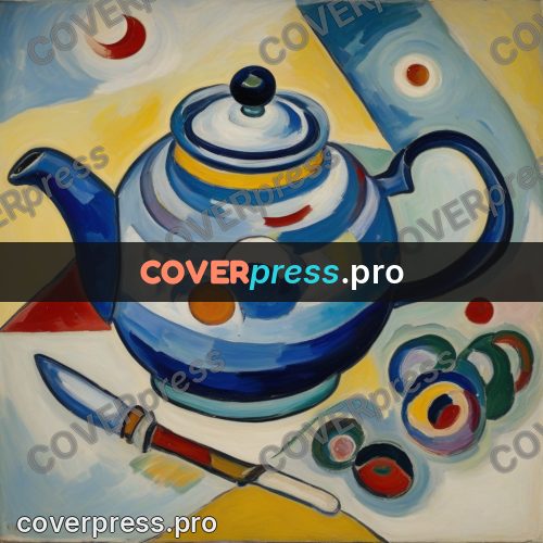 Kandinsky style drawing: blue teapot on a table