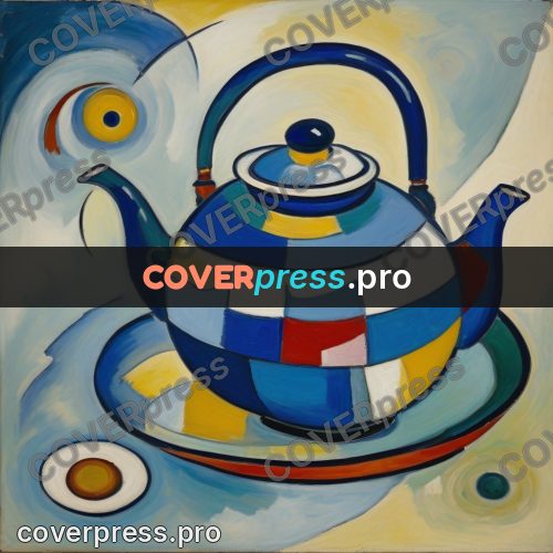 Kandinsky style drawing: blue teapot on a table