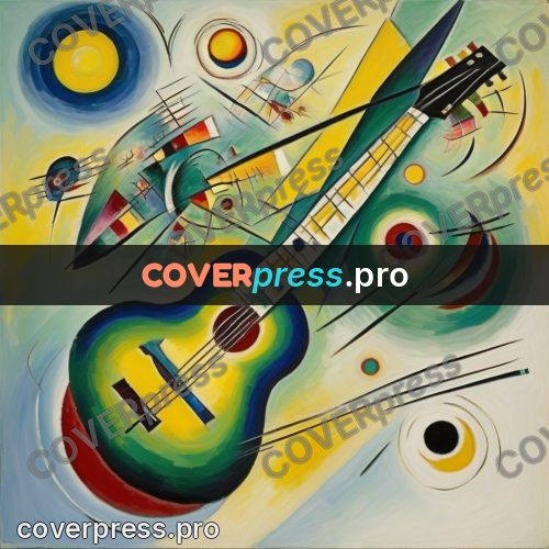 Kandinsky style drawing: guitar among circles