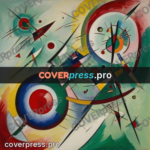 Kandinsky style drawing: circles and triangles on green