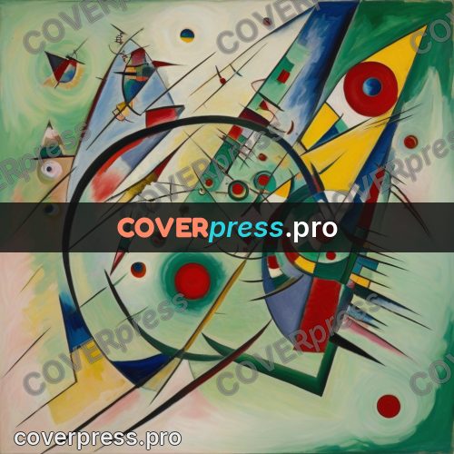Kandinsky style drawing: circles and triangles on green