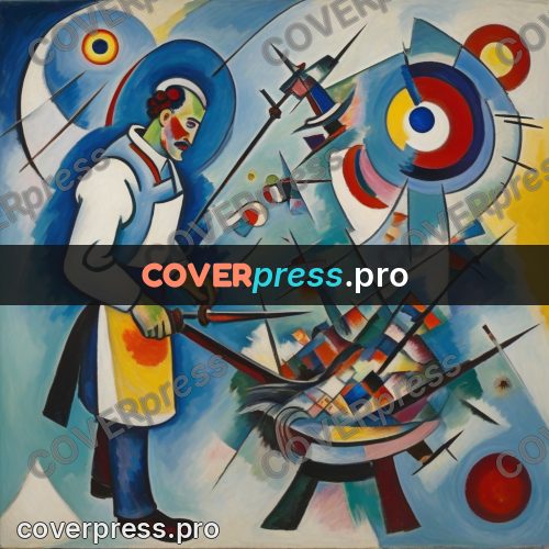 Kandinsky style drawing: figure among sharp shapes