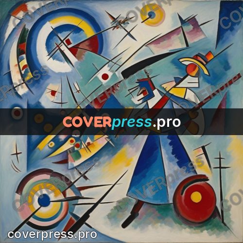 Kandinsky style drawing: figure among sharp shapes
