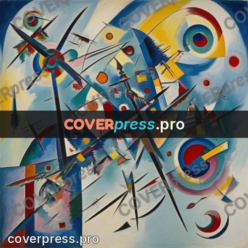 Kandinsky style drawing: figure among sharp shapes