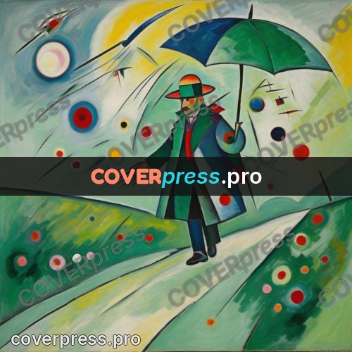Kandinsky style drawing: person with an umbrella