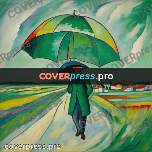 Kandinsky style drawing: person with an umbrella
