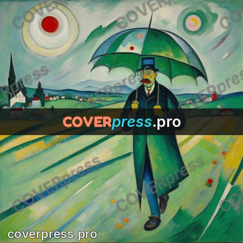 Kandinsky style drawing: person with an umbrella