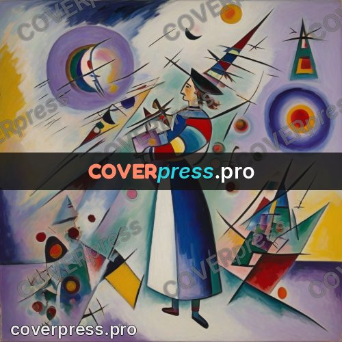 Kandinsky style drawing: figure in a long dress