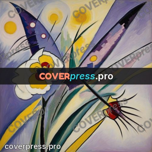 Kandinsky style drawing: white flower with a yellow centre