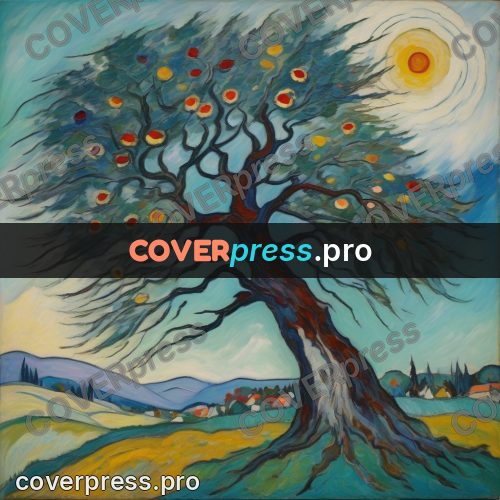 Kandinsky style drawing: tree with round fruit