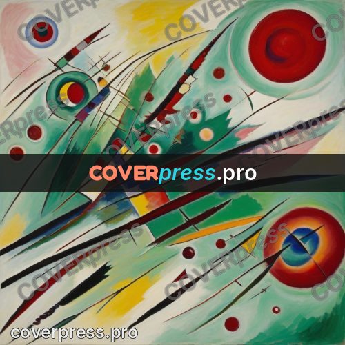 Kandinsky style drawing: red circles on green
