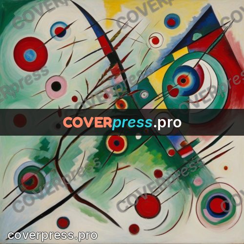 Kandinsky style drawing: red circles on green
