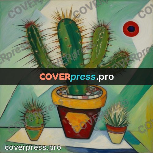 Kandinsky style drawing: cactus in a pot