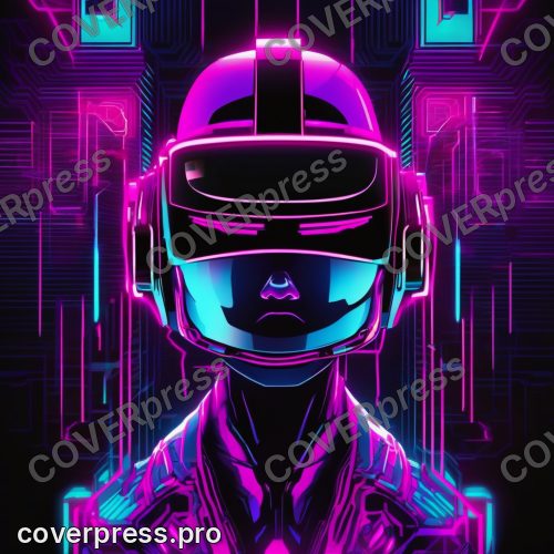В стиле Кибер-плакат: vR-шлем. один светящийся киберпанк-объект по центру, крупно, на тёмном фоне с ярким