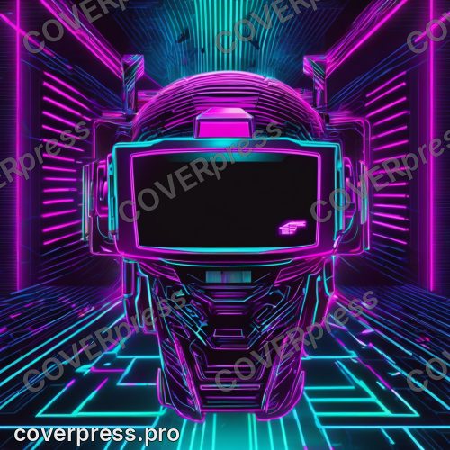 В стиле Кибер-плакат: vR-шлем. один светящийся киберпанк-объект по центру, крупно, на тёмном фоне с ярким