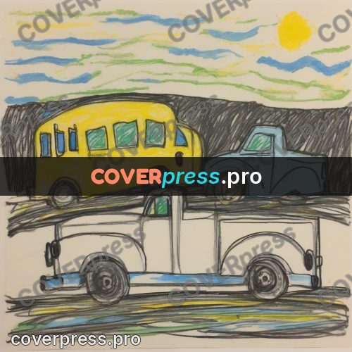 Children's illustration: yellow bus on the road