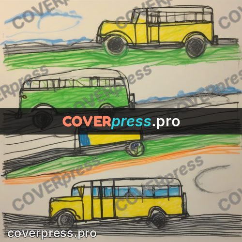 Children's illustration: yellow bus on the road