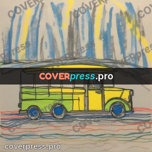 Children's illustration: yellow bus on the road