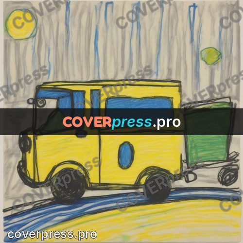 Children's illustration: yellow bus on the road