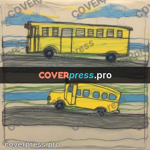 Children's illustration: yellow bus on the road
