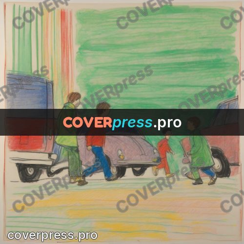 Children's illustration: people walking along a road