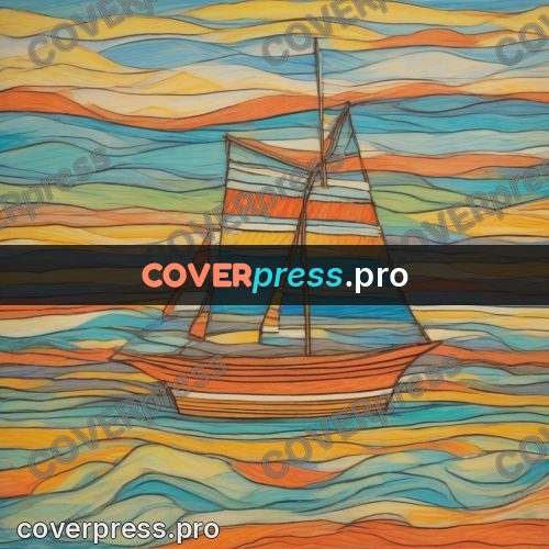 Children's illustration: sailboat on a wavy sea