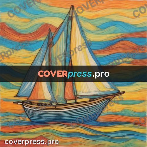 Children's illustration: sailboat on a wavy sea