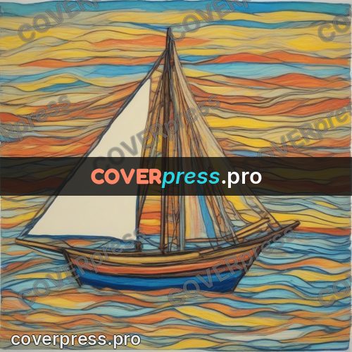 Children's illustration: sailboat on a wavy sea