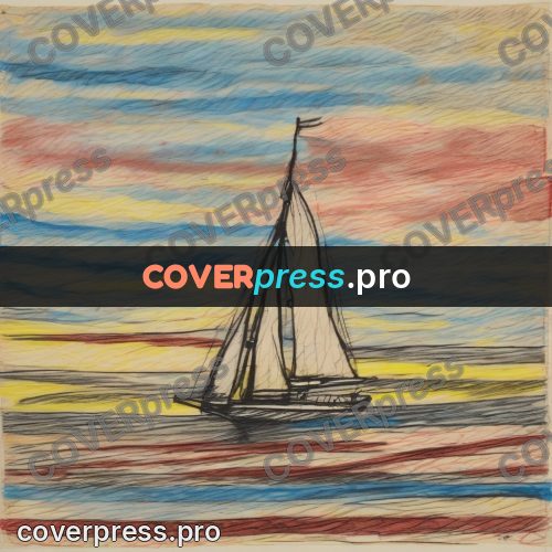 Children's illustration: boat under sails on water