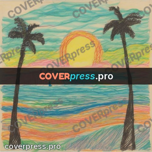 Children's illustration: boat by a palm shore