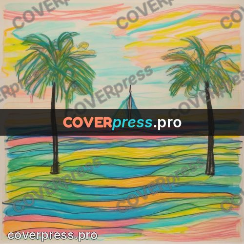 Children's illustration: boat by a palm shore