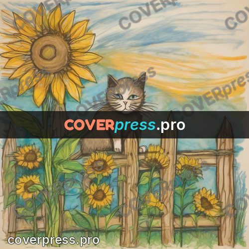 Children's illustration: cat on a wooden fence