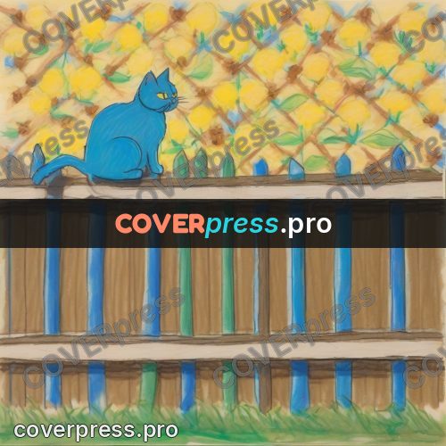 Children's illustration: cat on a wooden fence