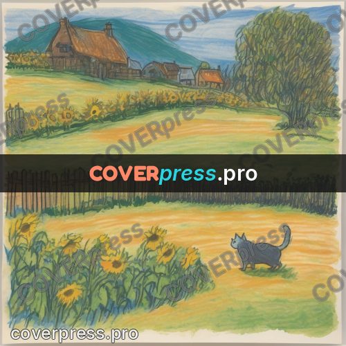 Children's illustration: yard with sunflowers and a fence