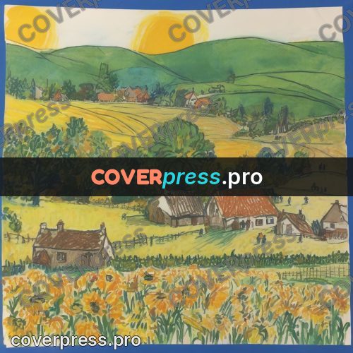 Children's illustration: yard with sunflowers and a fence