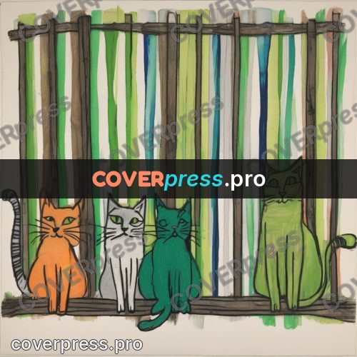 Children's illustration: cats sitting on a fence
