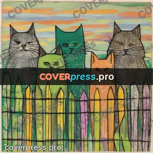 Children's illustration: cats sitting on a fence