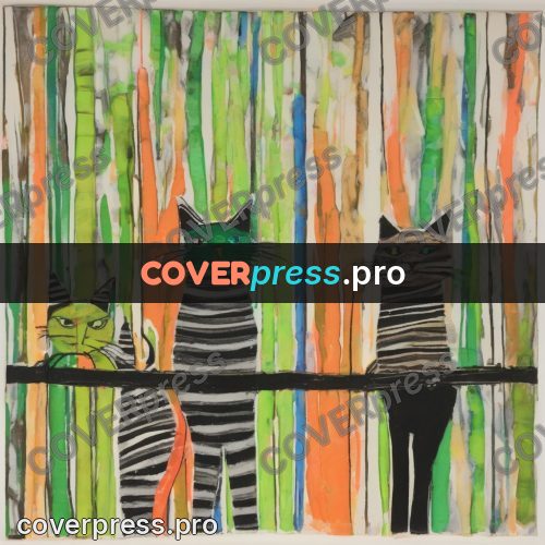 Children's illustration: cats sitting on a fence