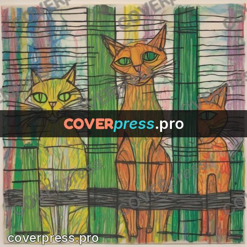 Children's illustration: cats sitting on a fence